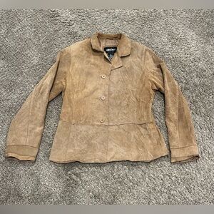 Brandon Thomas brown/tan suede leather jacket vintage style women’s size Large
